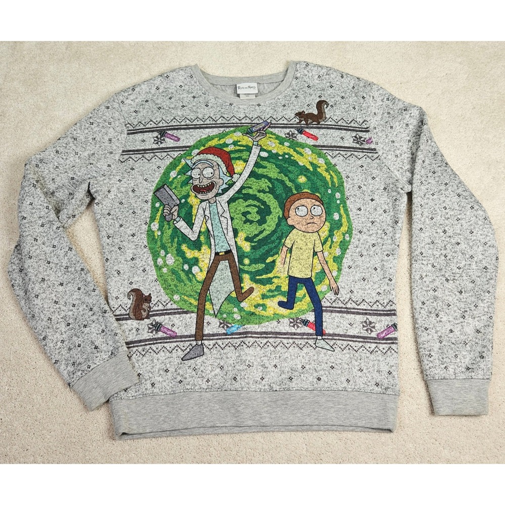 Men's Rick and Morty Adult Swim Humor Festive Christmas Holiday Sweatshirt Sz M